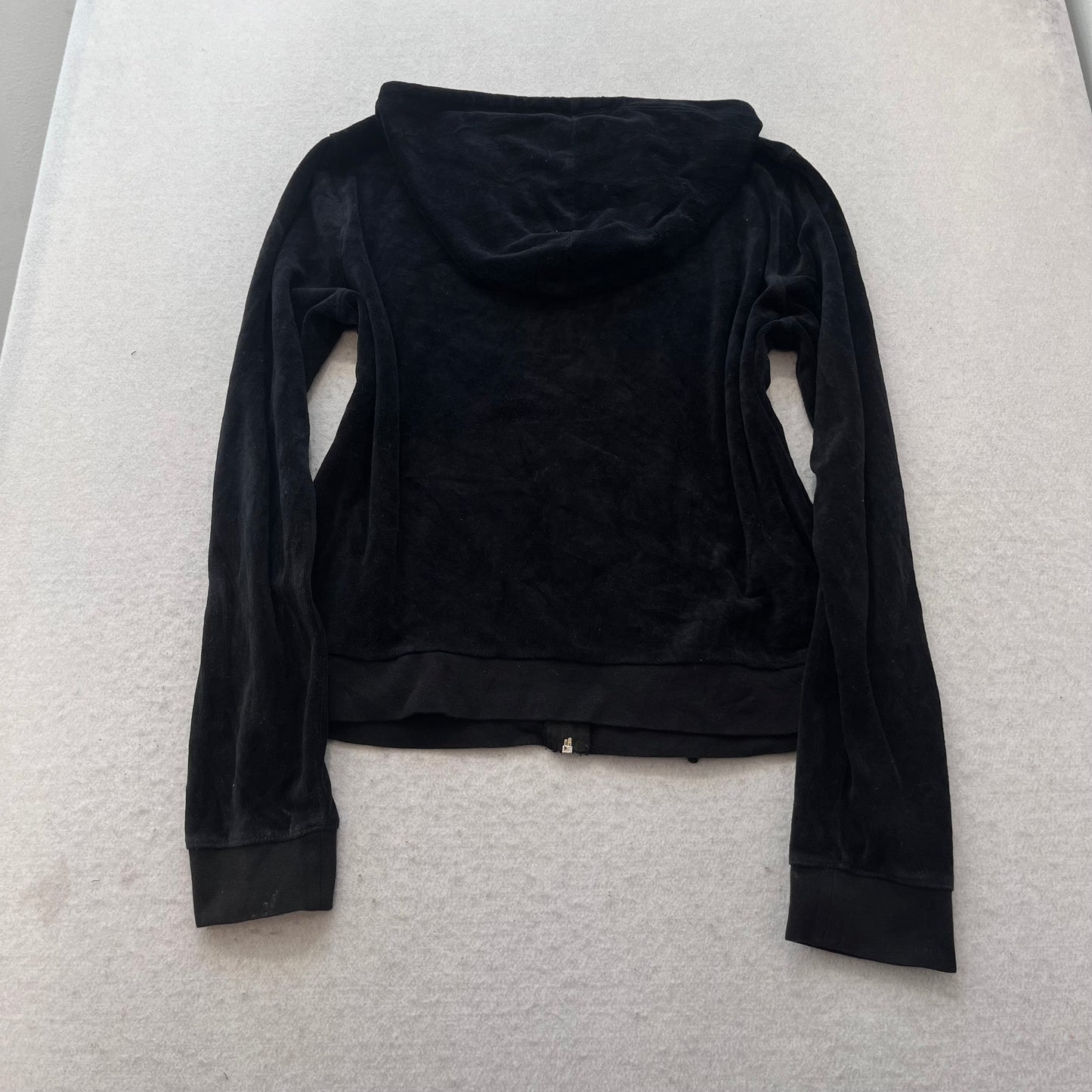 Juicy Couture Women's Black Velour Zip-Up Hoodie Y2K Sports Long Sleeve Size XL