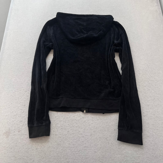 Juicy Couture Women's Black Velour Zip-Up Hoodie Y2K Sports Long Sleeve Size XL