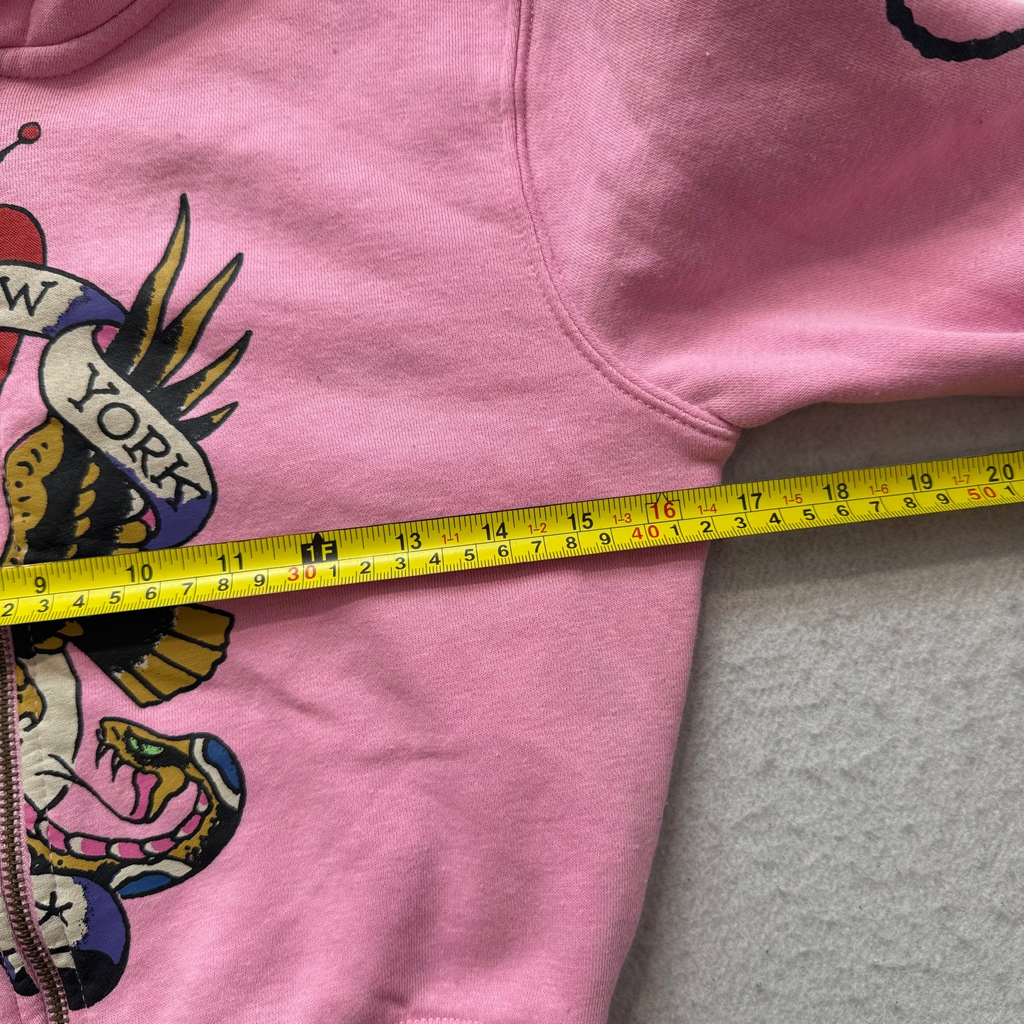 Ed Hardy Skull Eagle Women's Pink Zip-Up Cropped Hoodie Tattoo Graphic Size S