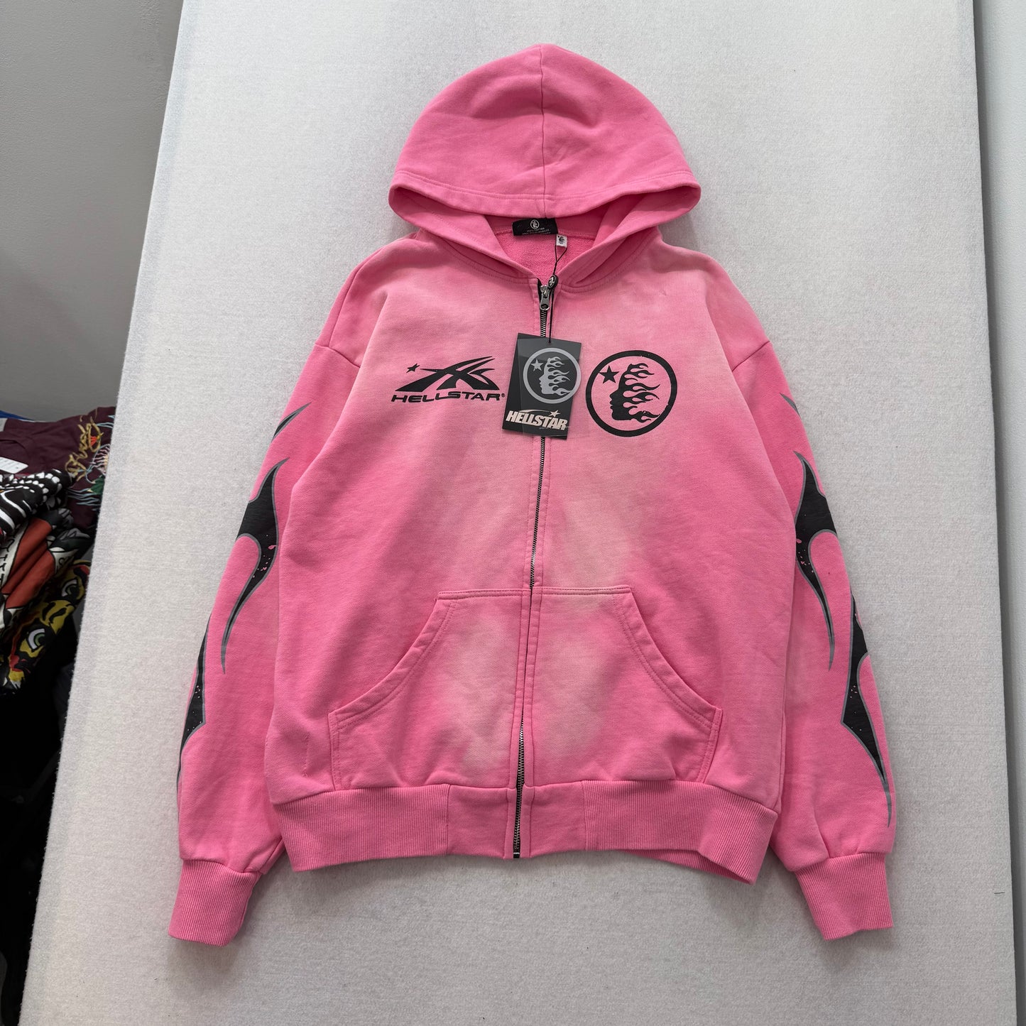 HELLSTAR Sports Flame Sunfaded Pink Boxy Zip Up Hoodie