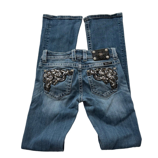 Miss Me Women's Blue Denim Bootcut Jeans Sequin Embellished Back Pocket Size 26
