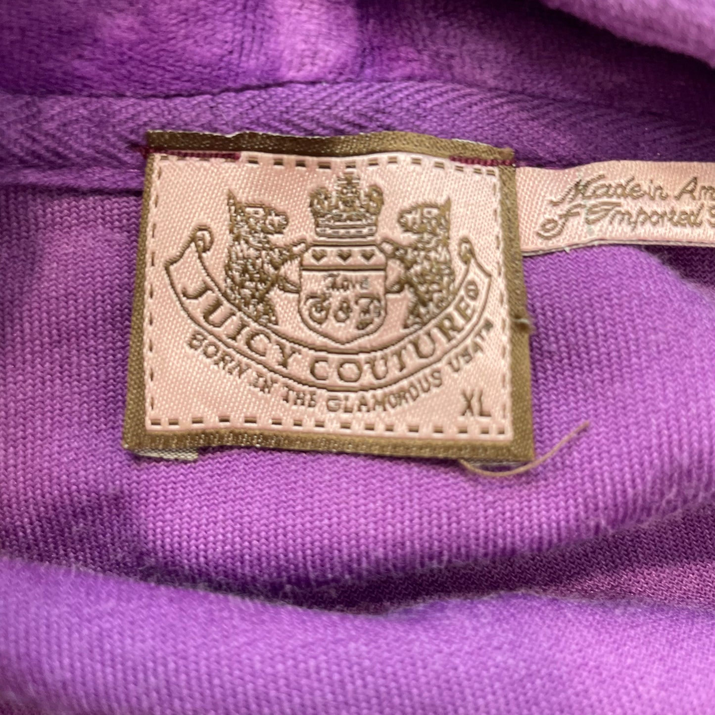 Juicy Couture Women's Purple Velour Zip-Up Hoodie Y2k Drawstring Pockets Size XL