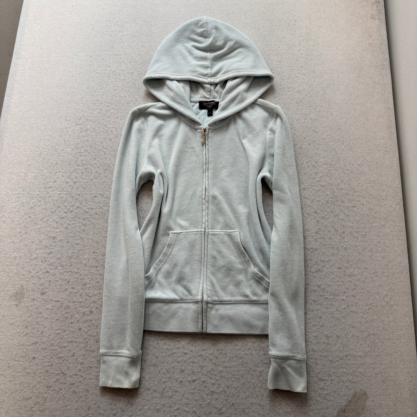 Juicy Couture Black Label Women's Grey Velour Zip-Up Hoodie Glitter Logo Size XS