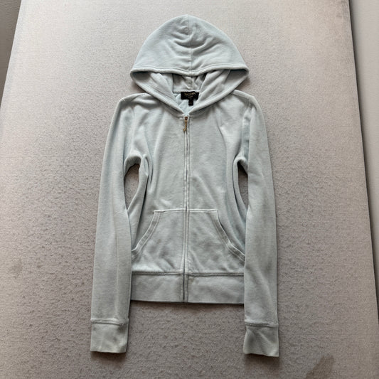 Juicy Couture Black Label Women's Grey Velour Zip-Up Hoodie Glitter Logo Size XS