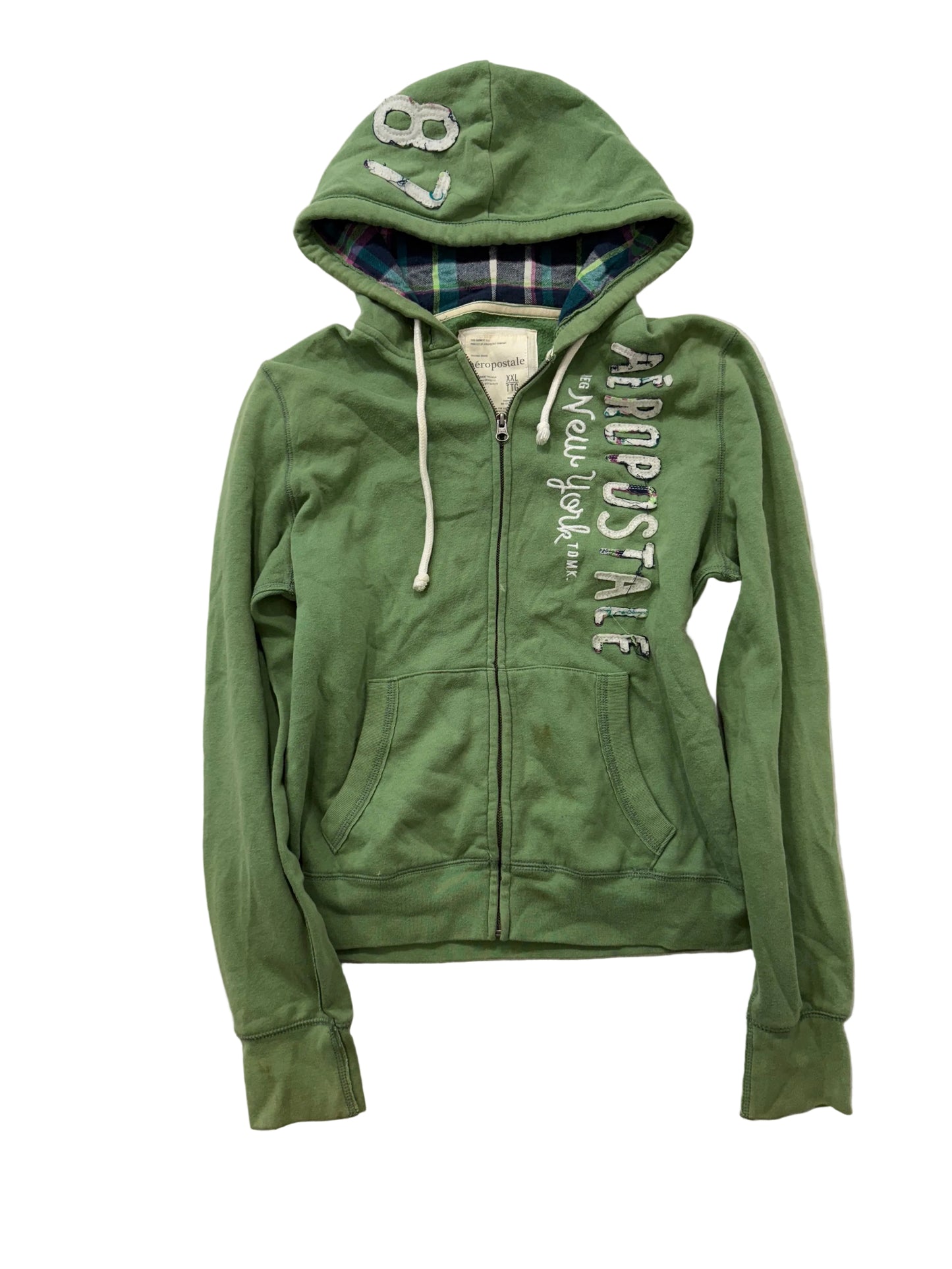 Aeropostale Olive Green Cotton Blend Zip Up Hoodie Long Sleeves Logo Size XXL