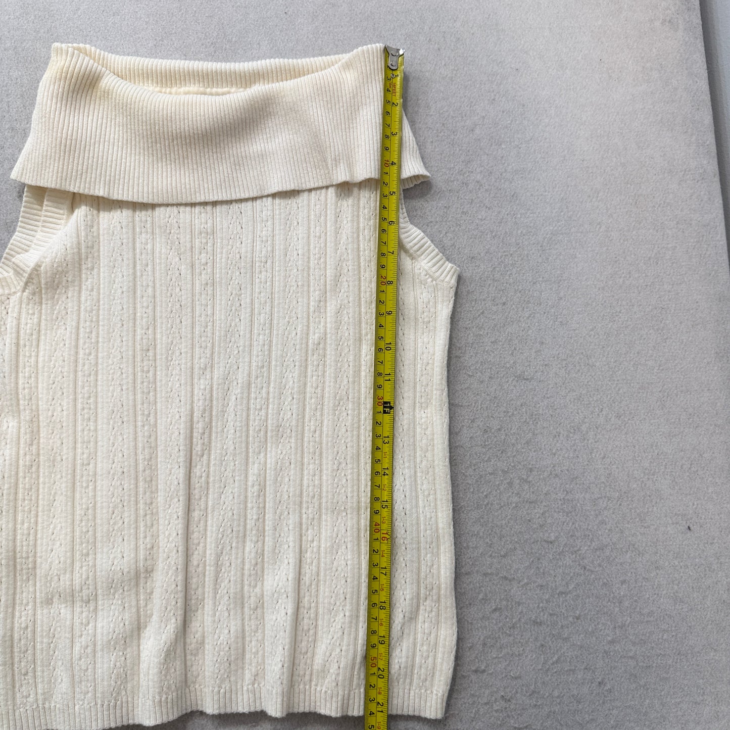 White Stag Women's Off White Cowl Neck Sleeveless Sweater Ribbed Knit Size M