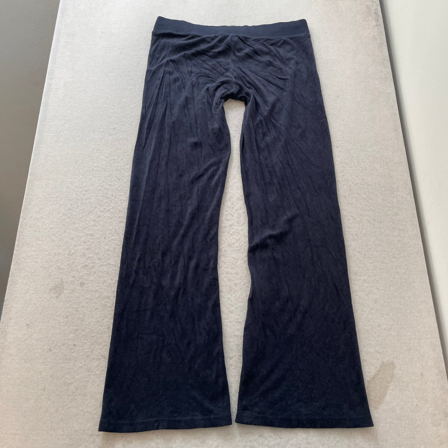 Juicy Couture Women's Navy Blue Terry Cloth Flared Track Pant Drawstring Size L