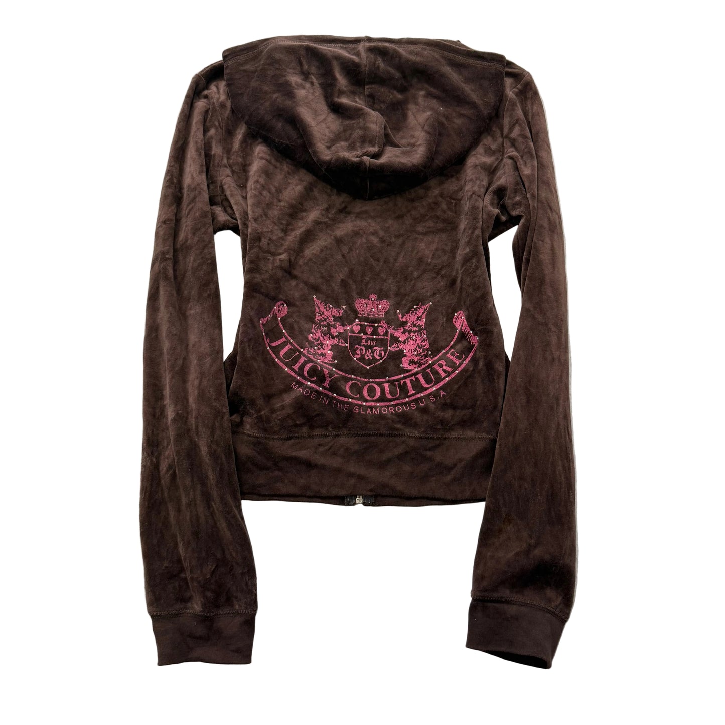 Vintage Juicy Couture Scottie Dogs Womens Dark Brown Velour Zip-Up Hoodie Size L