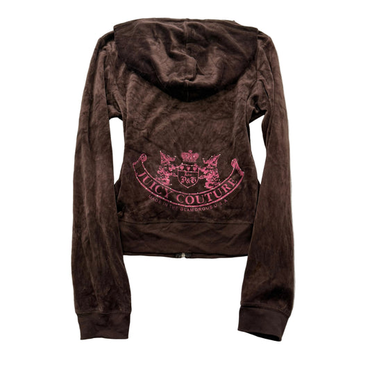 Vintage Juicy Couture Scottie Dogs Womens Dark Brown Velour Zip-Up Hoodie Size L