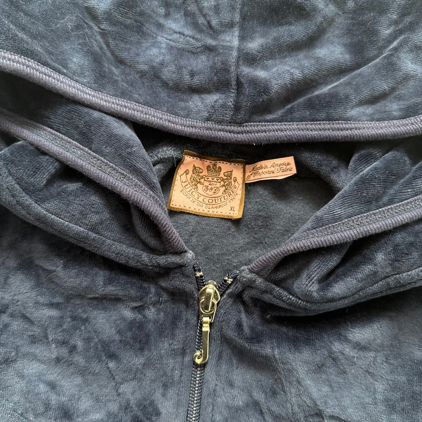 Juicy Couture Women's Navy Velour Zip-Up Hoodie Crown Logo Pockets Y2k Size XL