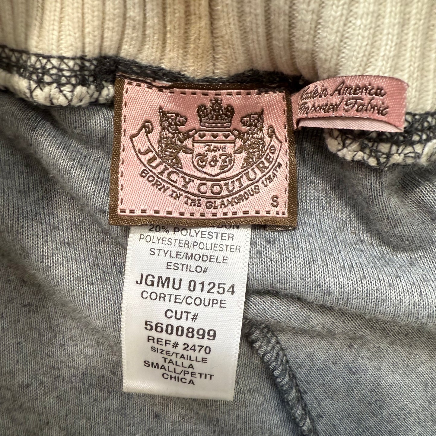 Vtg Juicy Couture Women's Charcoal Velour Flared Track Pant Striped Waist Size S