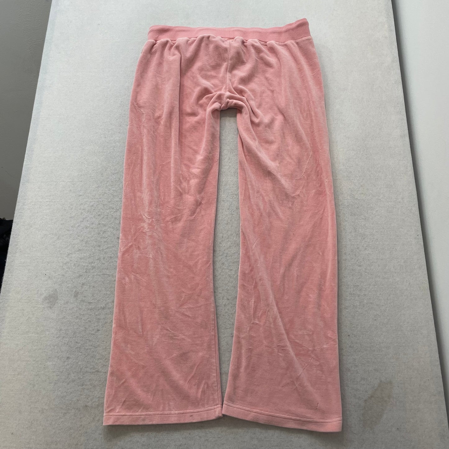 Vintage Juicy Couture Women's Pink Velour Flared Track Pant Loungewear Size L