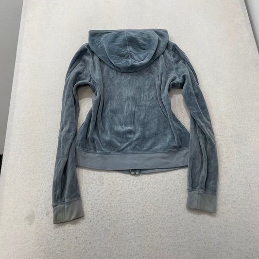 Juicy Couture Women's Slate Gray Velour Full Zip Hoodie Rhinestones Logo Size XL