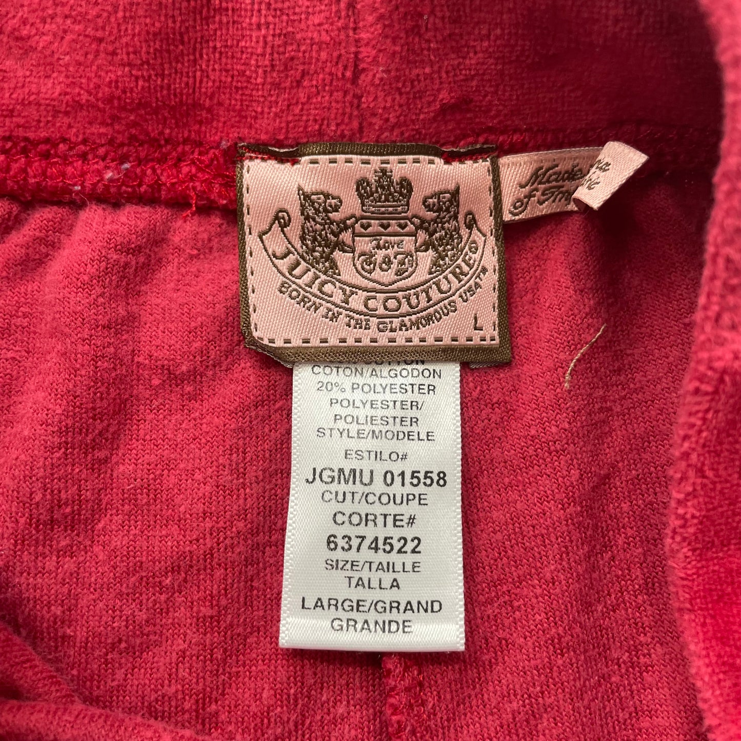 Vintage Juicy Couture Women's Red Velour Tracksuit Set Hoodie & Pant Size L