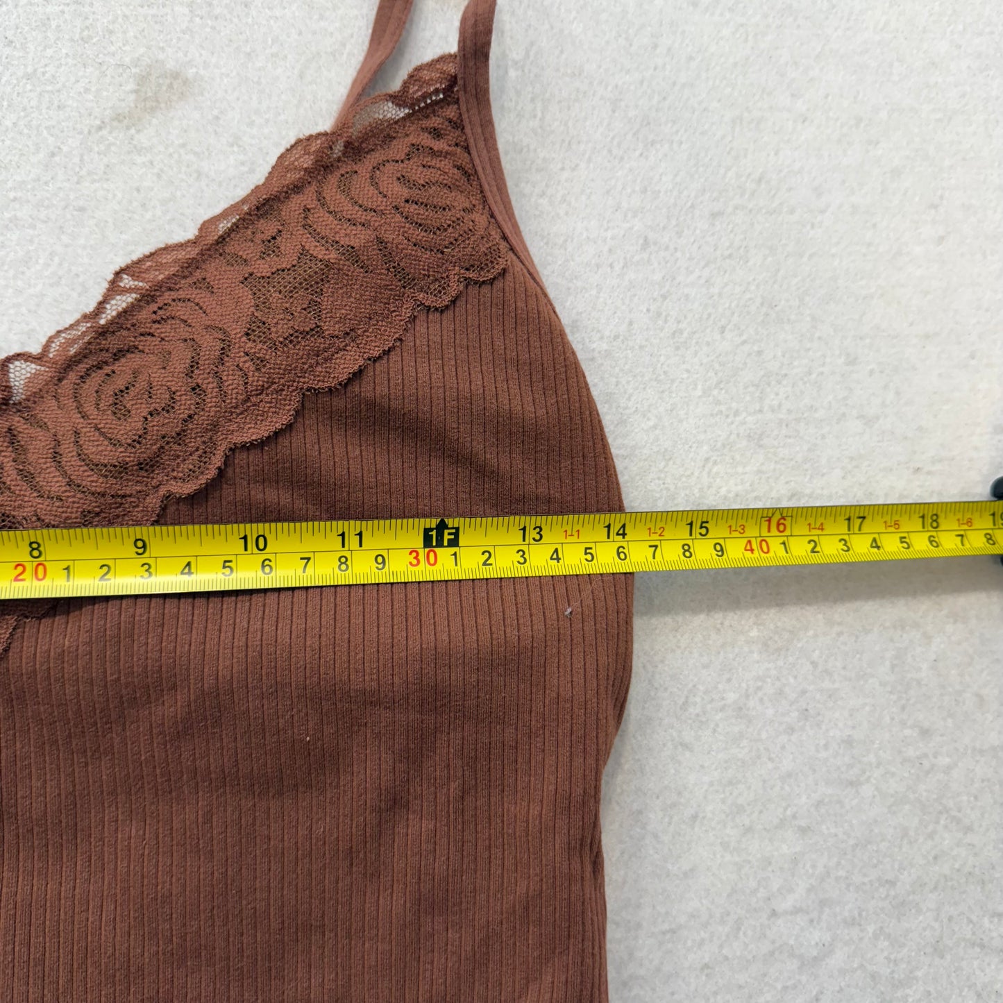 Victoria's Secret PINK Women Brown Lace Ribbed Bodysuit Adjustable Straps Size L