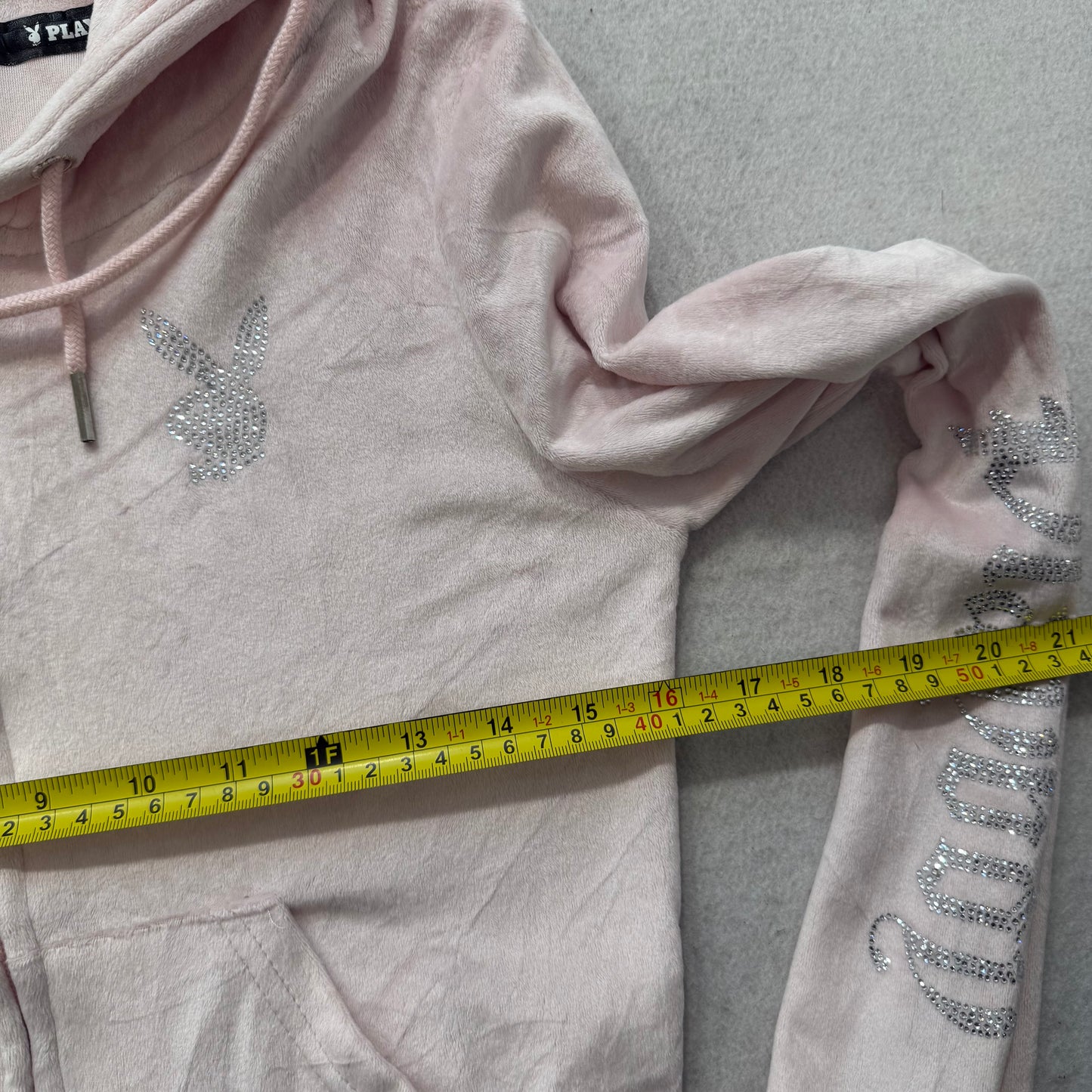 Playboy Women's Pastel Pink Velour Cropped Zip Up Hoodie Loungewear Logo Size S