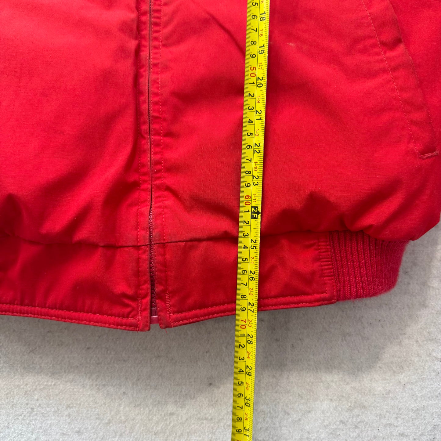 Eddie Bauer Men's Red Black Down Bomber Jacket Puffer Full Zip Winter Size L