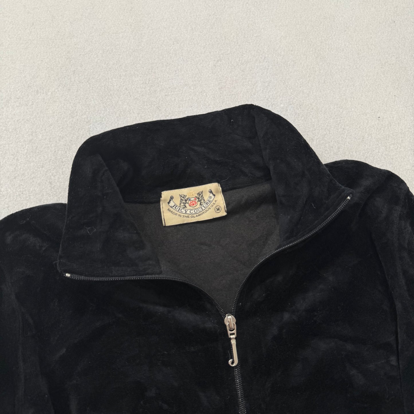 2003 Vtg Juicy Couture Scottie Dogs Women's Black Velour Zip-Up Track Jacket Size M