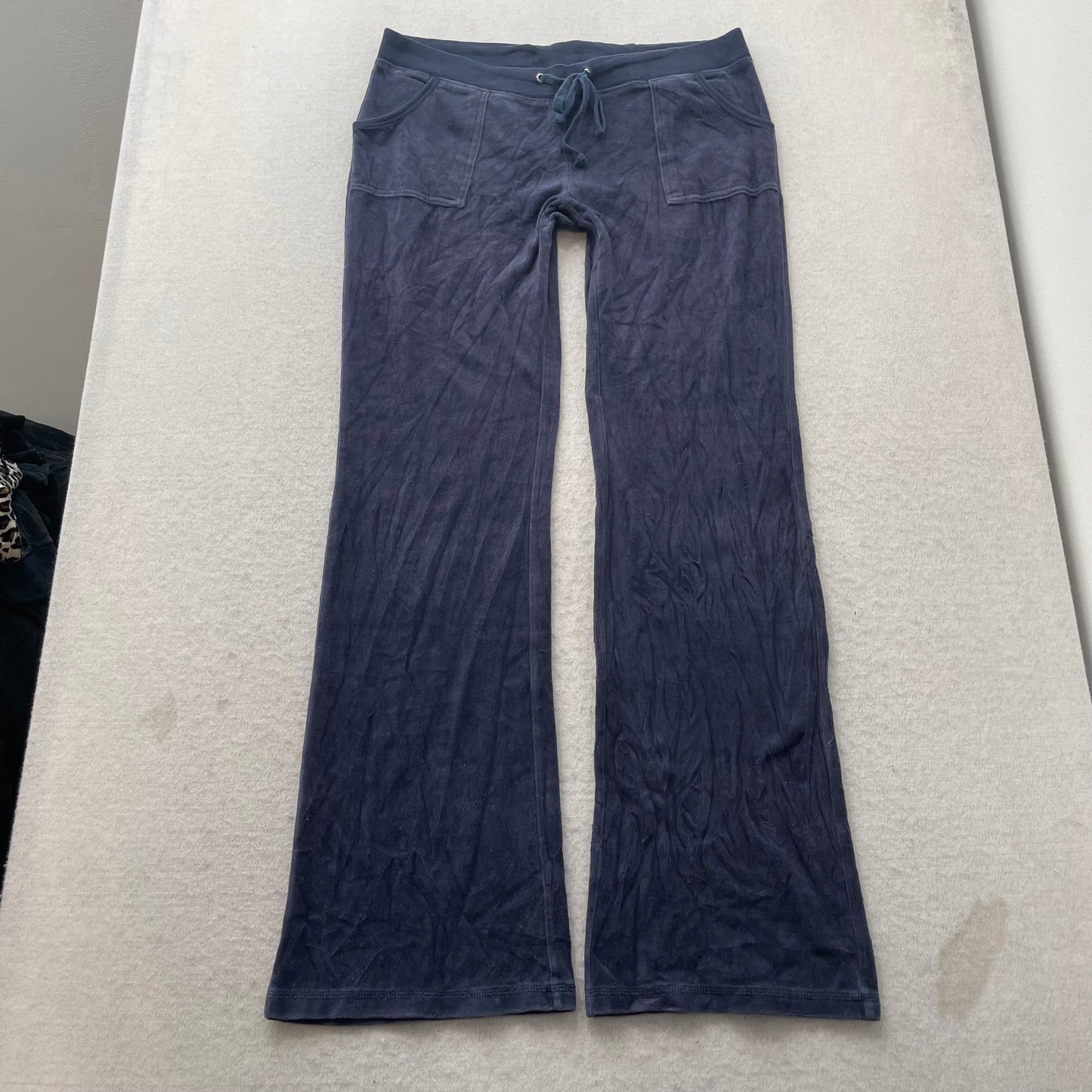 Vintage Juicy Couture Women Navy Velour Tracksuit Set Hoodie & Track Pant Size L