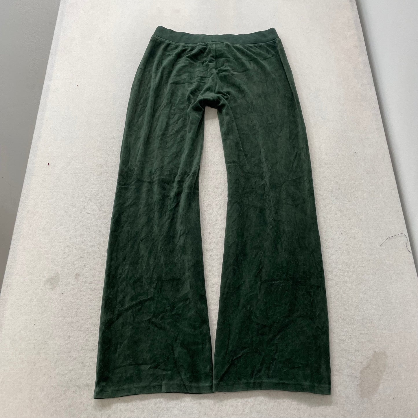 Vintage Juicy Couture Women Dark Green Velour Flare Track Pant Drawstring Size S