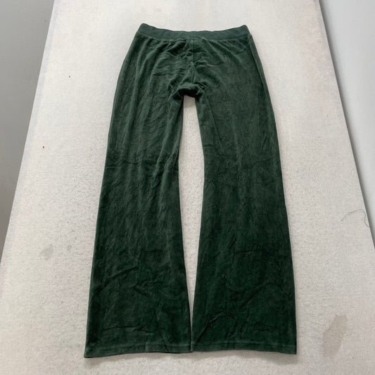 Vintage Juicy Couture Women Dark Green Velour Flare Track Pant Drawstring Size S