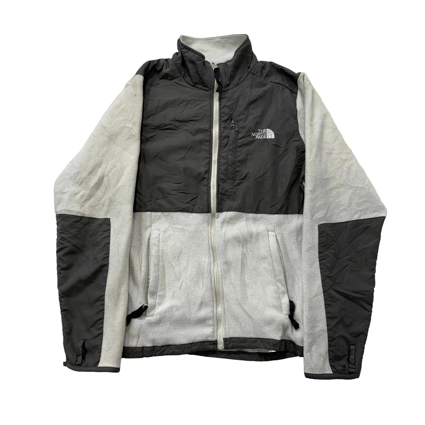 The North Face Gray Full Zip Fleece Jacket Quilted Panels Zip Pockets Size L