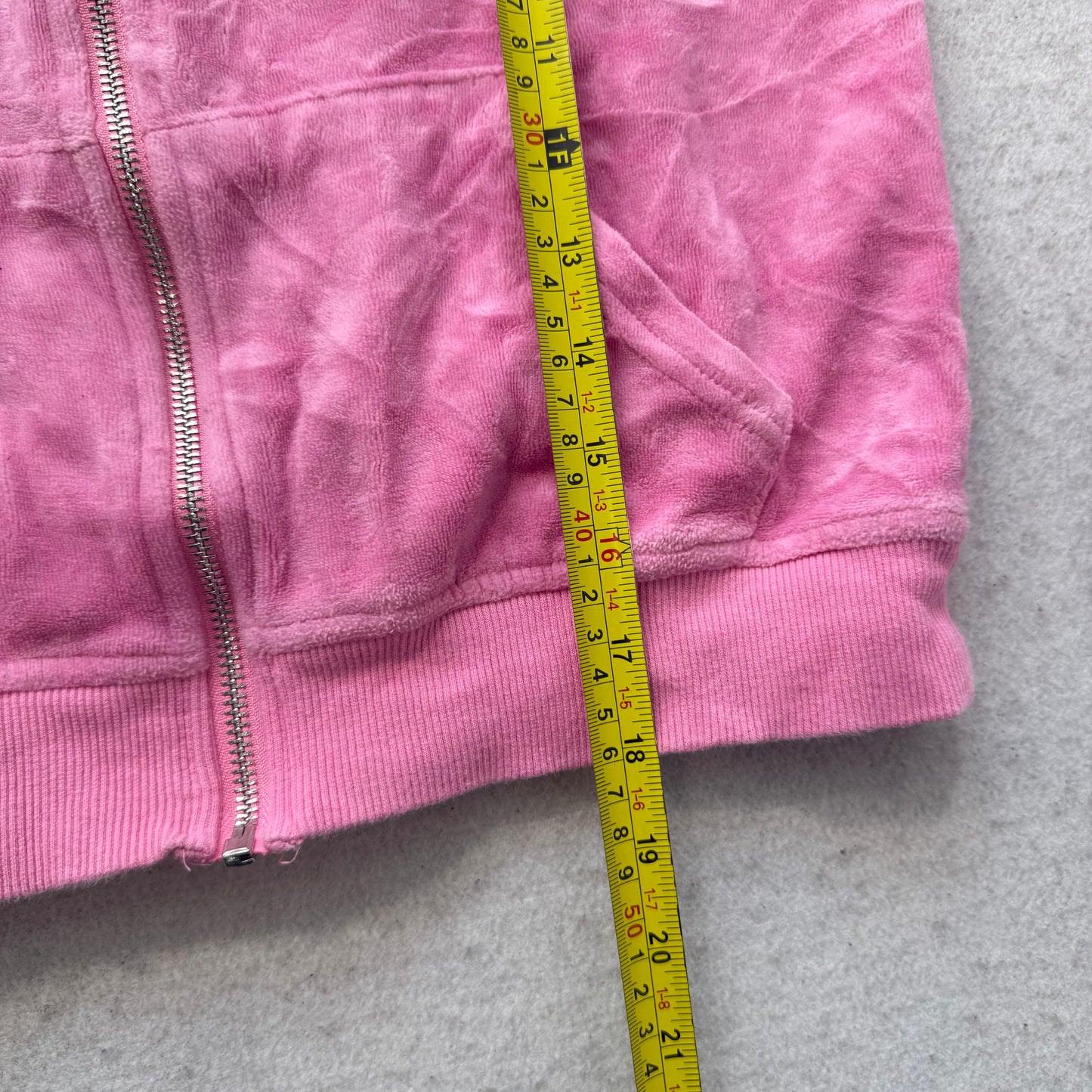 Juicy Couture Women's Pink Velour Zip Up Cropped Hoodie Rhinestones Logo Size S