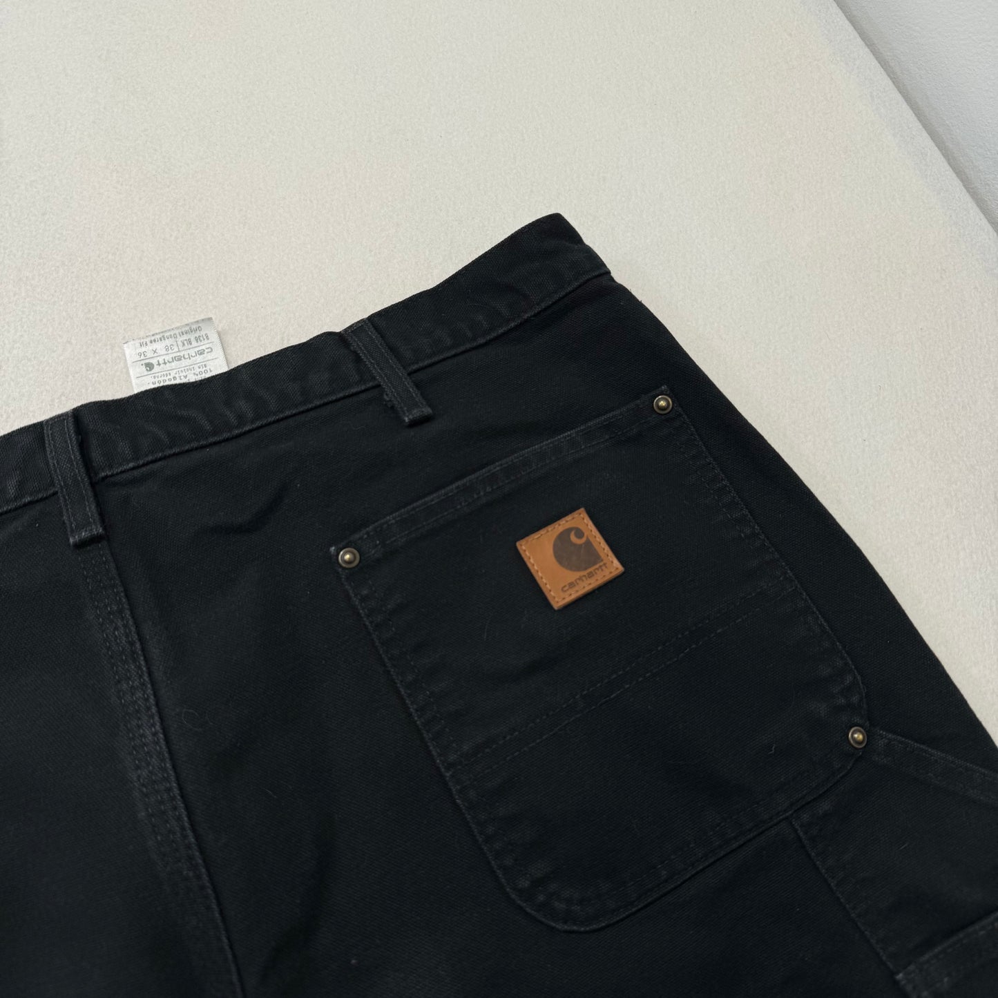 Carhartt Men's Black Washed-Duck Double Knee Work Pants Dungaree Fit Size 36