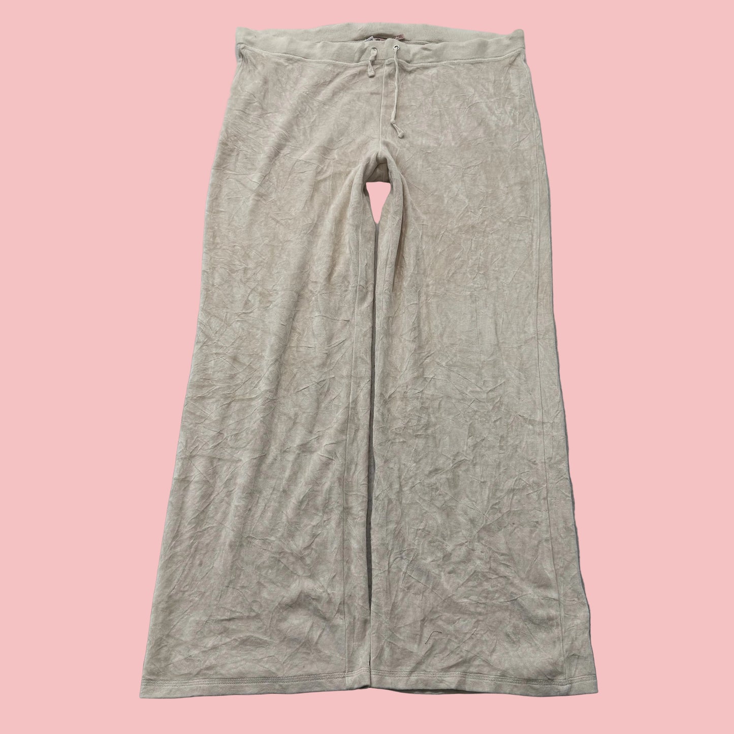 Vintage Juicy Couture Women's Cream Velour Flared Track Pant Loungewear Size L