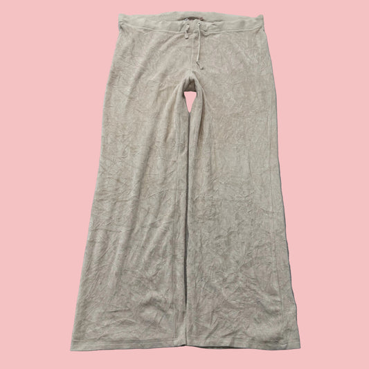 Vintage Juicy Couture Women's Cream Velour Flared Track Pant Loungewear Size L