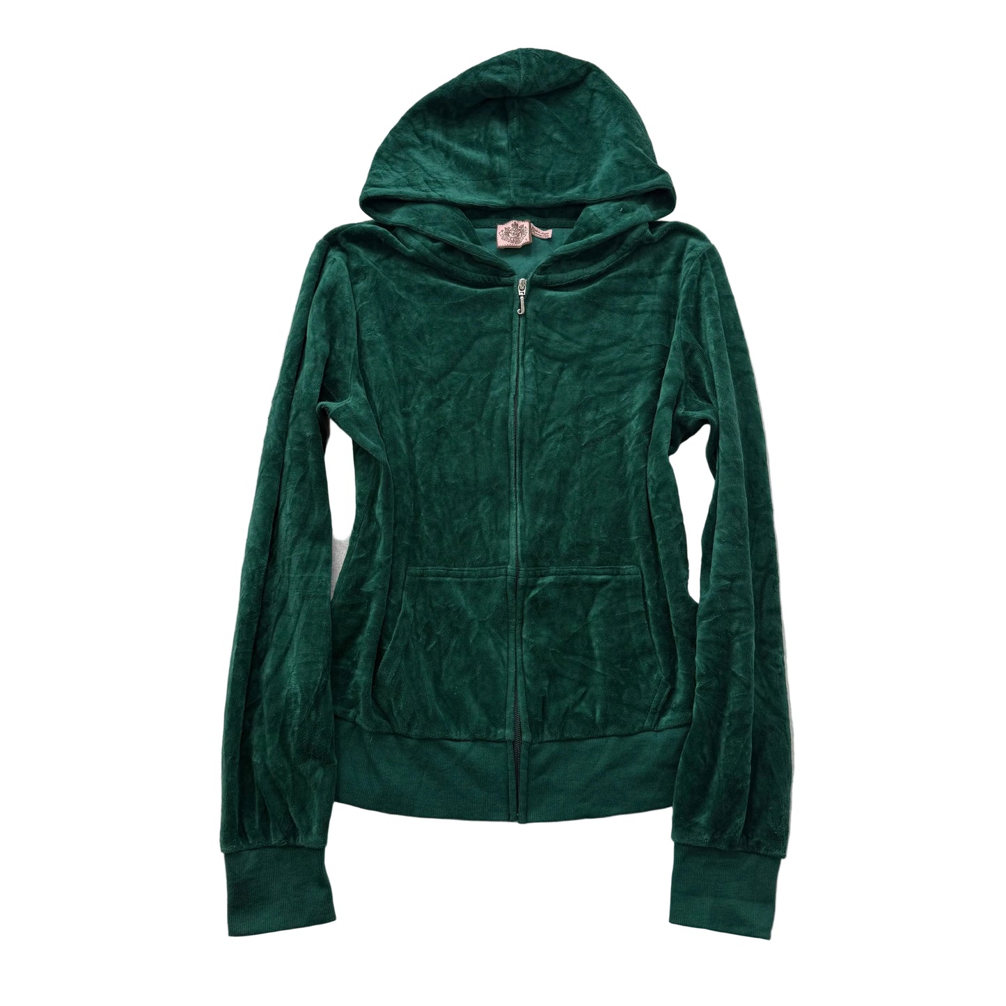 Vintage Juicy Couture Womens Hunter Green Velour Zip Up Hoodie Preppy Y2K Size L