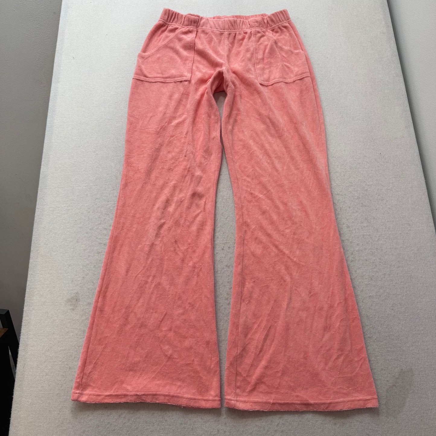 Juicy Couture Women's Pink Terry Cloth Flared Track Pants Snap Pockets Size 28