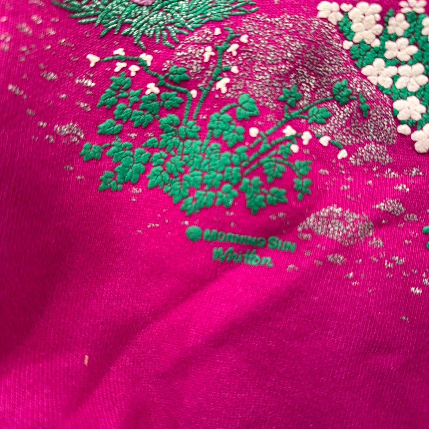 Vintage Hanes Womens Fuchsia Sweatshirt Morning Sun Whitton Floral Print Size XL