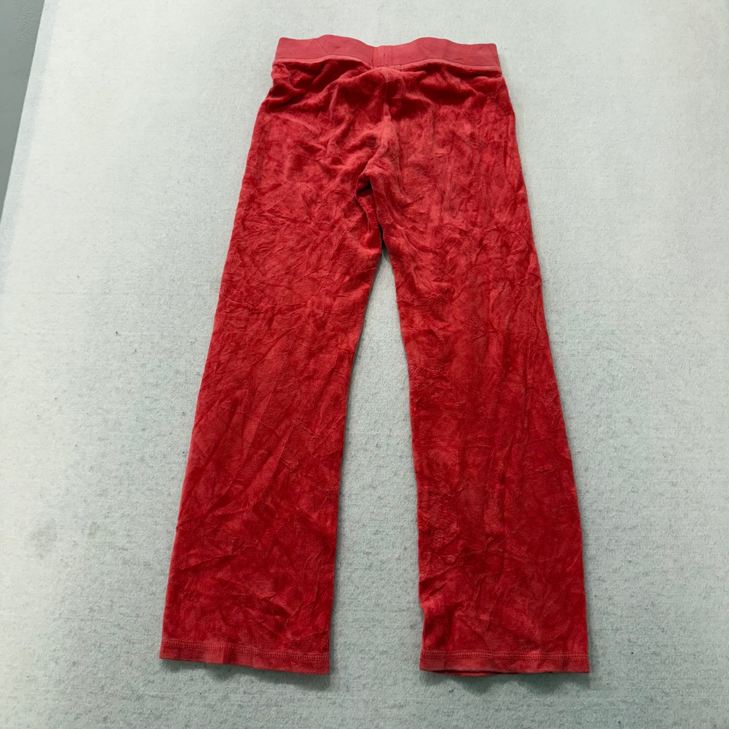 Juicy Couture Women's Cherry Red Velour Flared Track Pant Rhinestone Logo Size 7