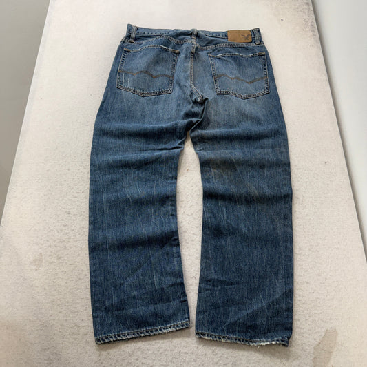 American Eagle Outfitters Men's Blue Loose Fit Denim Jeans Distressed Size W35