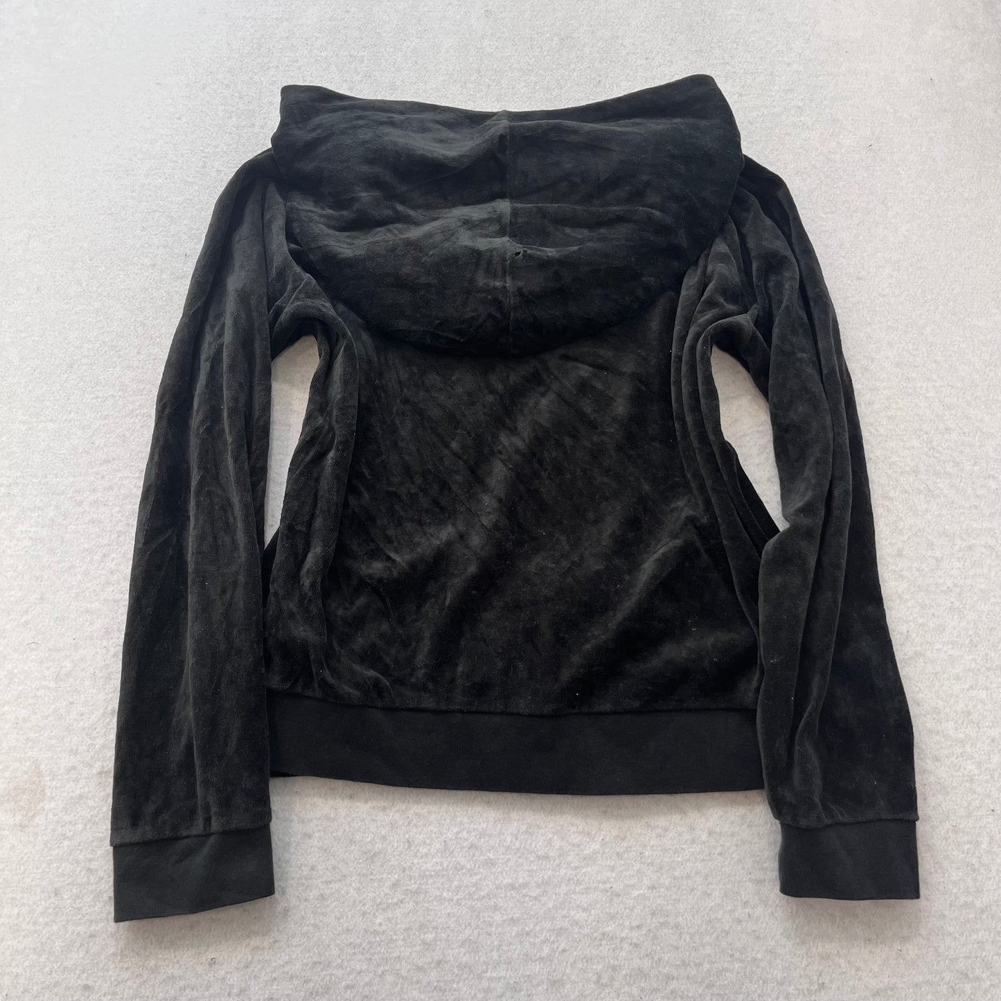 Juicy Couture Women's Black Velour Zip-Up Hoodie Loungewear Crown Logo Size XL