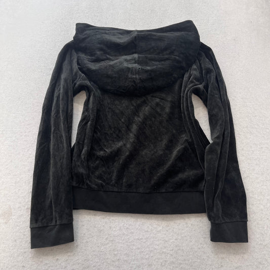 Juicy Couture Women's Black Velour Zip-Up Hoodie Loungewear Crown Logo Size XL