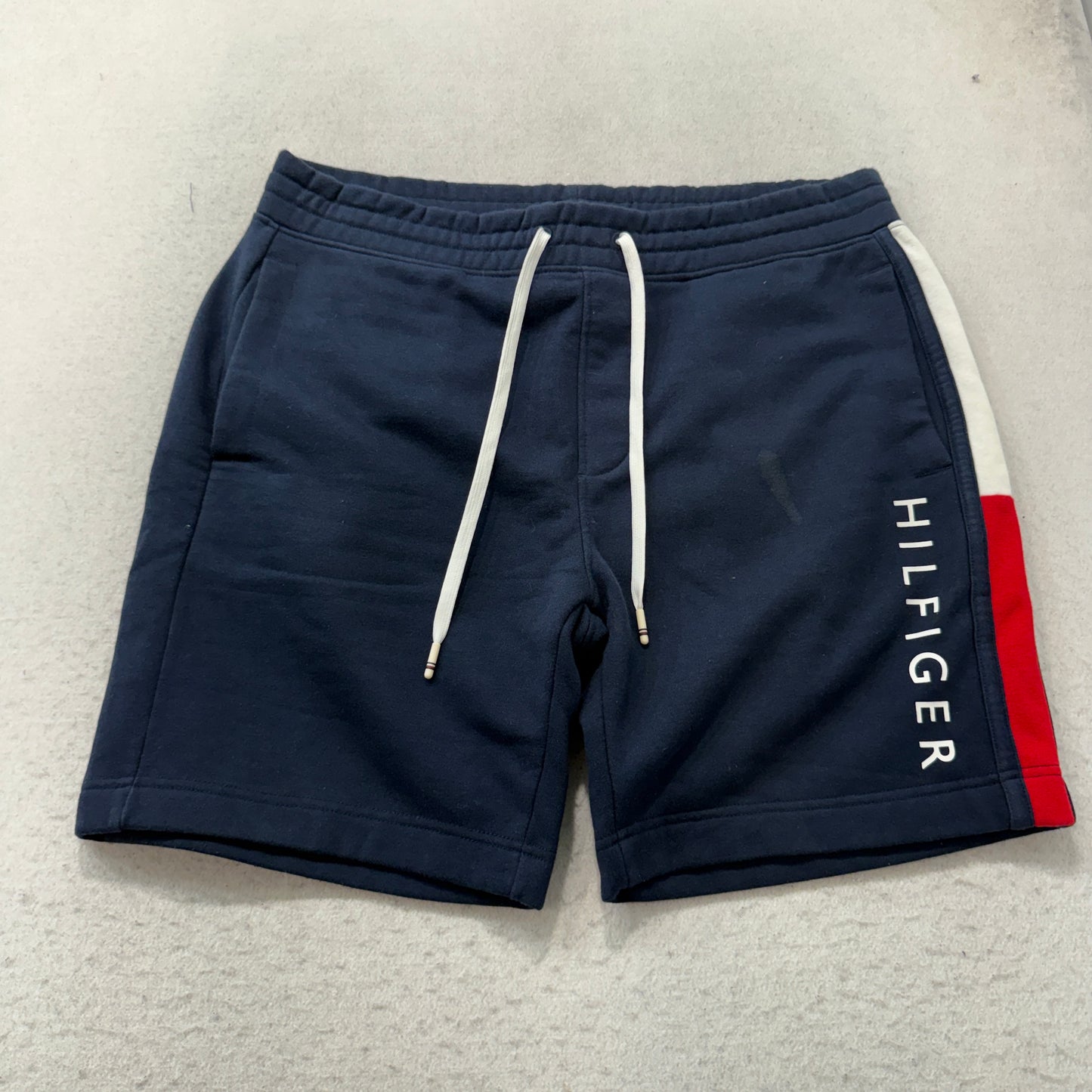 Tommy Hilfiger Mens Navy Blue Fleece Sweat Shorts Drawstring Pockets Logo Size L