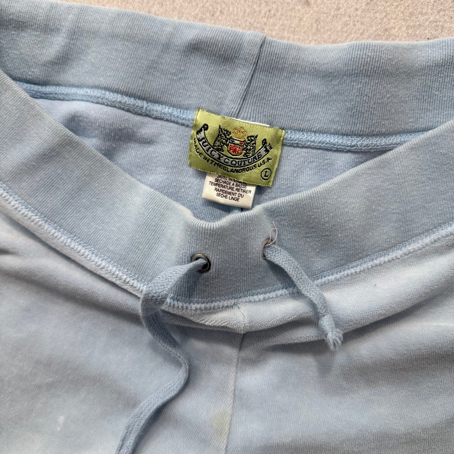 2003 Vintage Juicy Couture Womens Light Blue Velour Flared Track Y2k Pant Size L