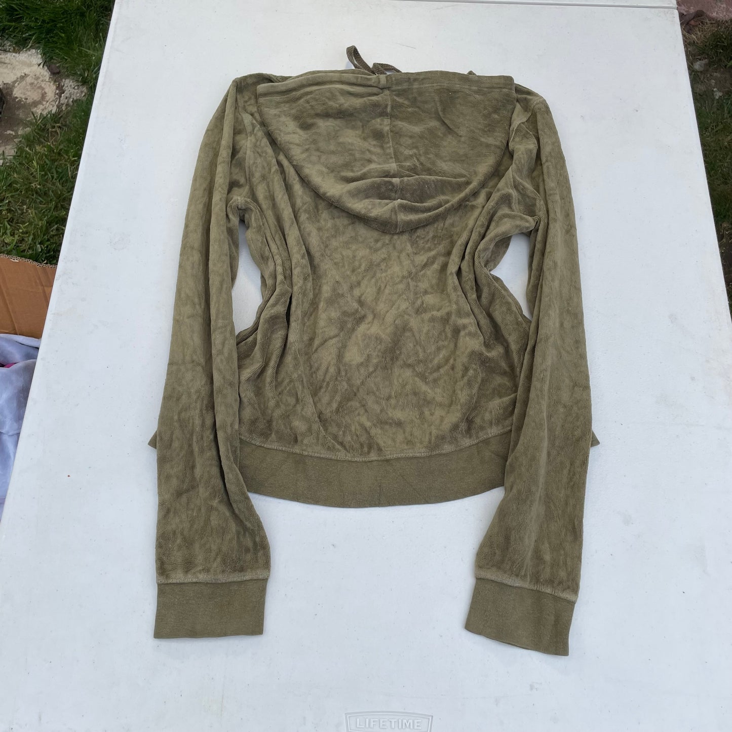 Vintage Juicy Couture Women's Brownish Grey Velour Zip-Up Hoodie Pockets Size L