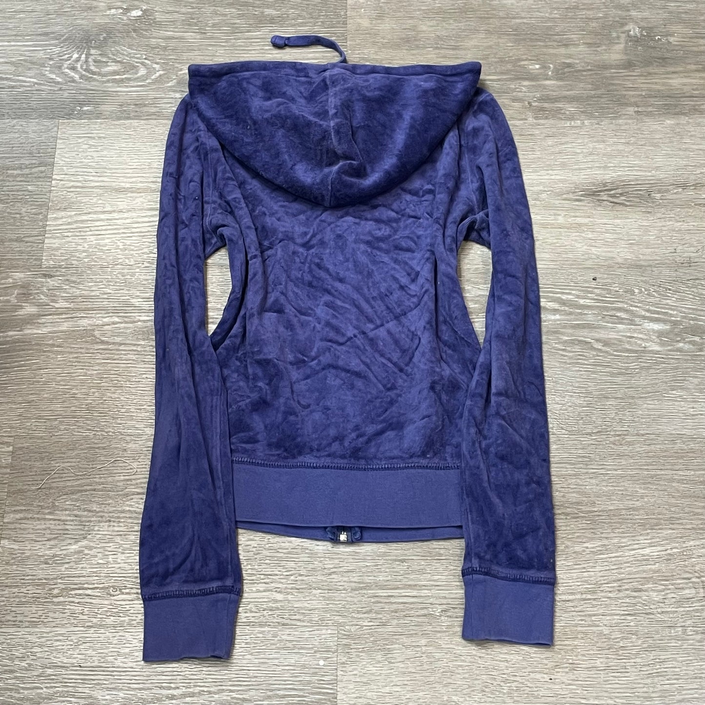 Juicy Couture Women's Indigo Blue Velour Zip-Up Hoodie Drawstring Pocket Size XS