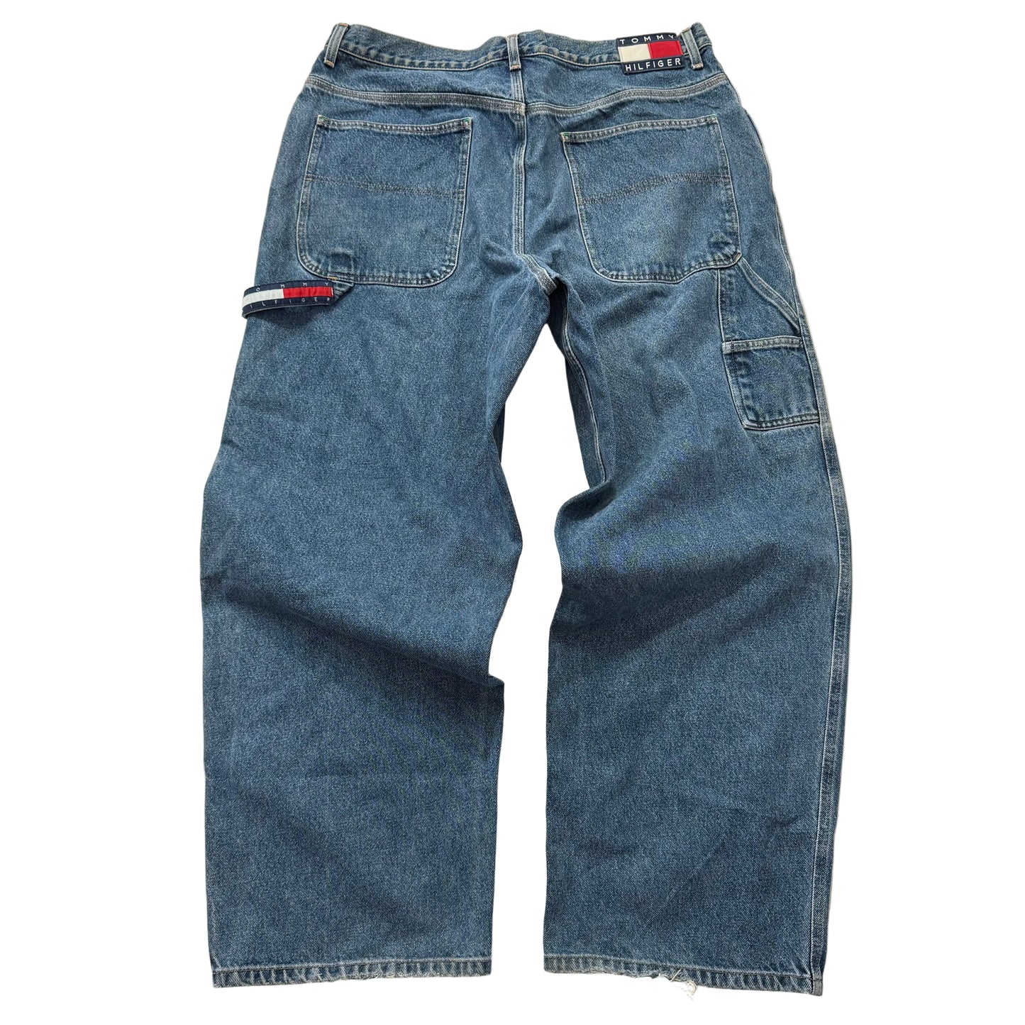 Tommy Hilfiger Men's Blue Baggy Carpenter Jeans Workwear Tool Pockets Waist 38
