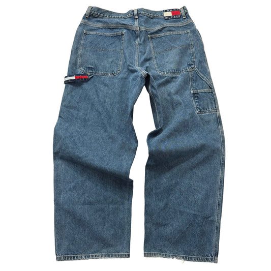 Tommy Hilfiger Men's Blue Baggy Carpenter Jeans Workwear Tool Pockets Waist 38