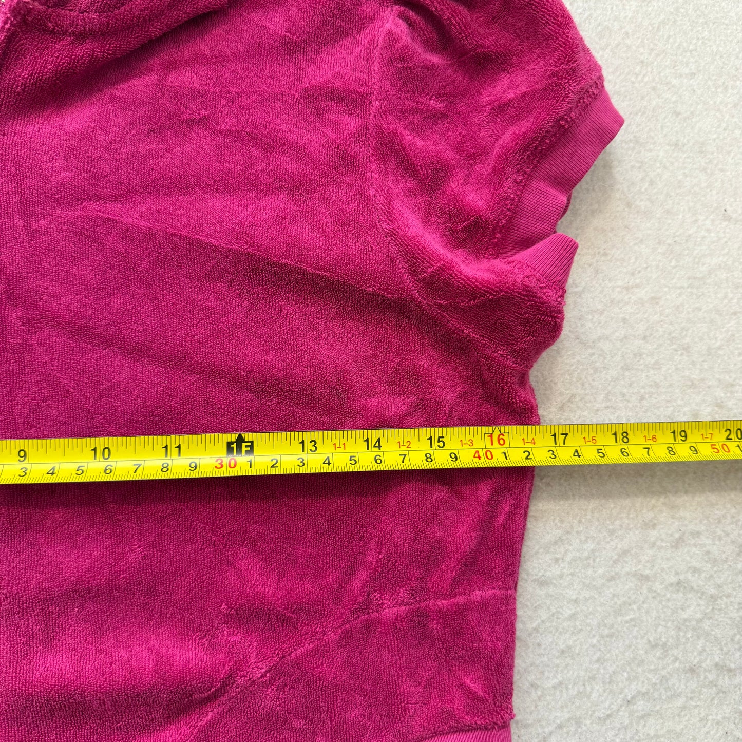 Juicy Couture Women's Hot Pink Terry Cloth Zip-Up Hoodie Short Sleeve Size M