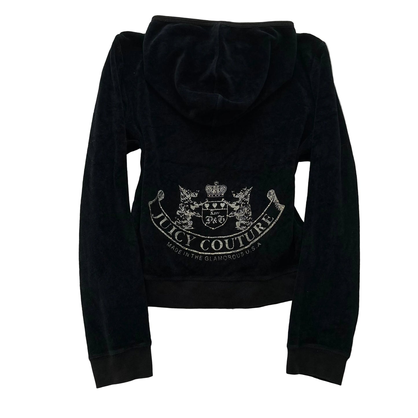Vintage Juicy Couture Scottie Dogs Women's Black Velour Full Zip Hoodie Size L
