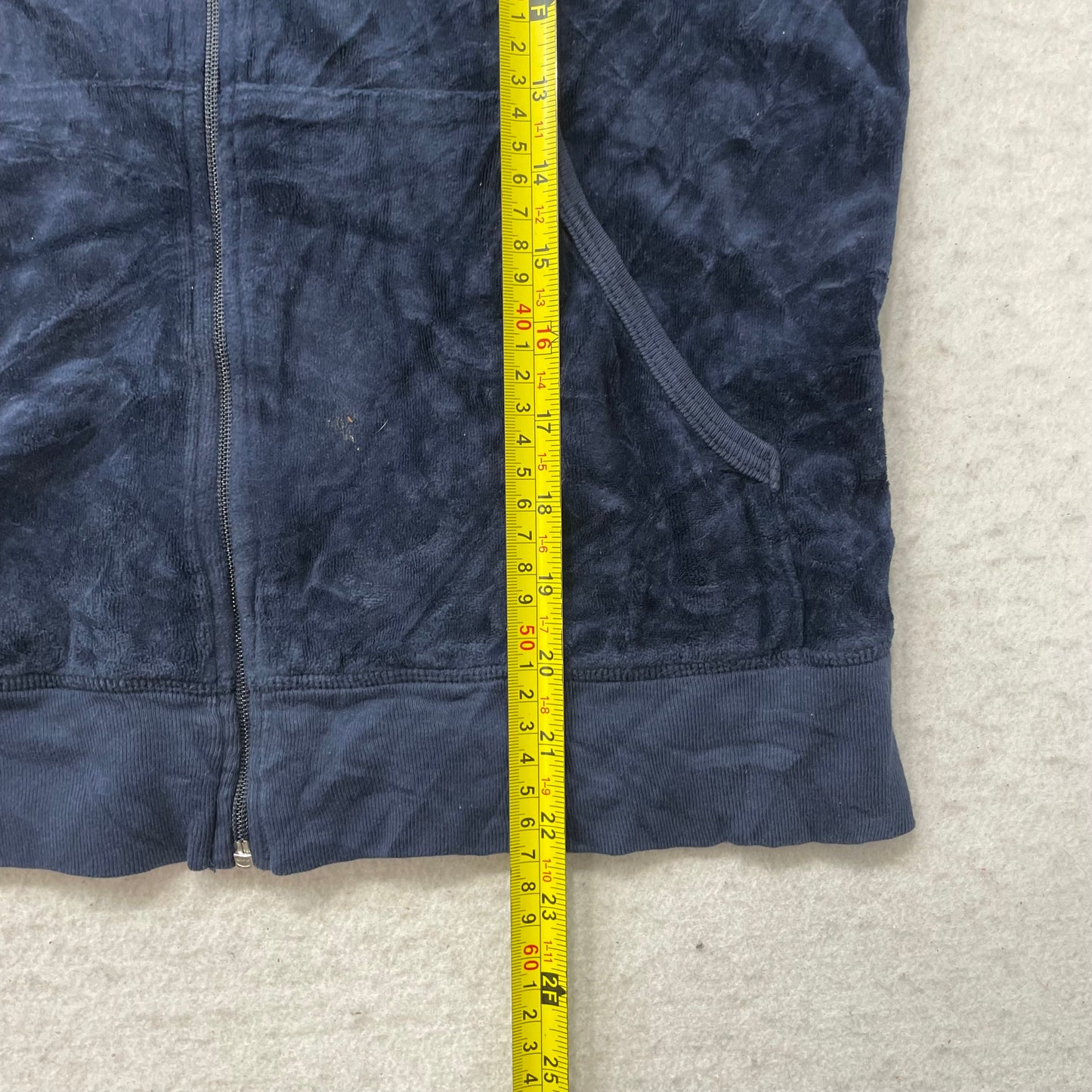 Juicy Couture Women's Navy Blue Velour Zip-Up Hoodie Floral Graphic Logo Size XL