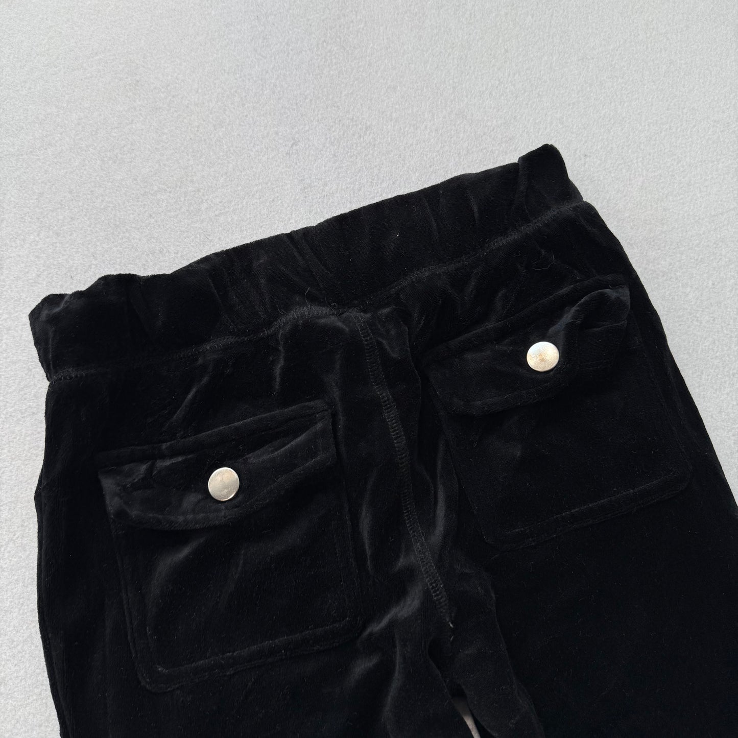 Juicy Couture Women's Black Velour Flared Track Pant Back Snap Pockets Size M