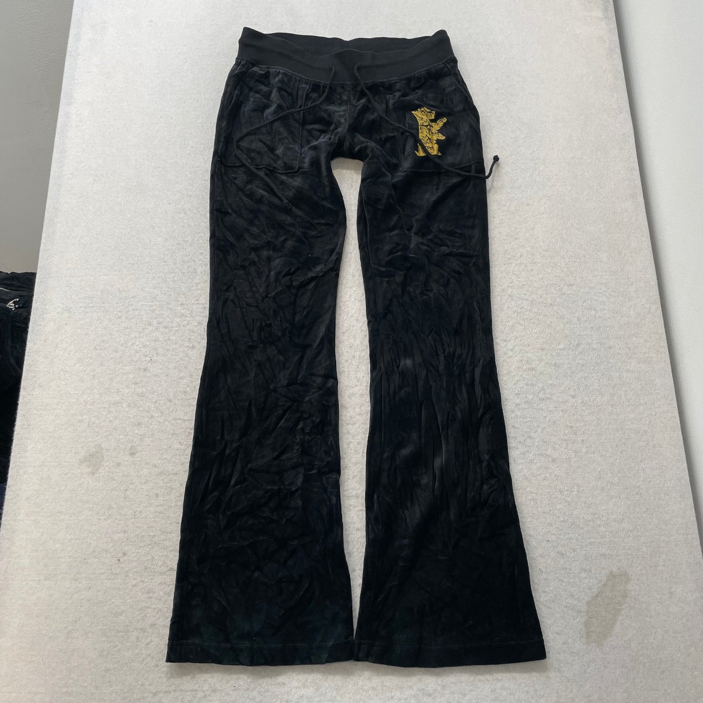 Juicy Couture Women's Black Velour Tracksuit Set Hoodie & Flared Pant Y2k Size M