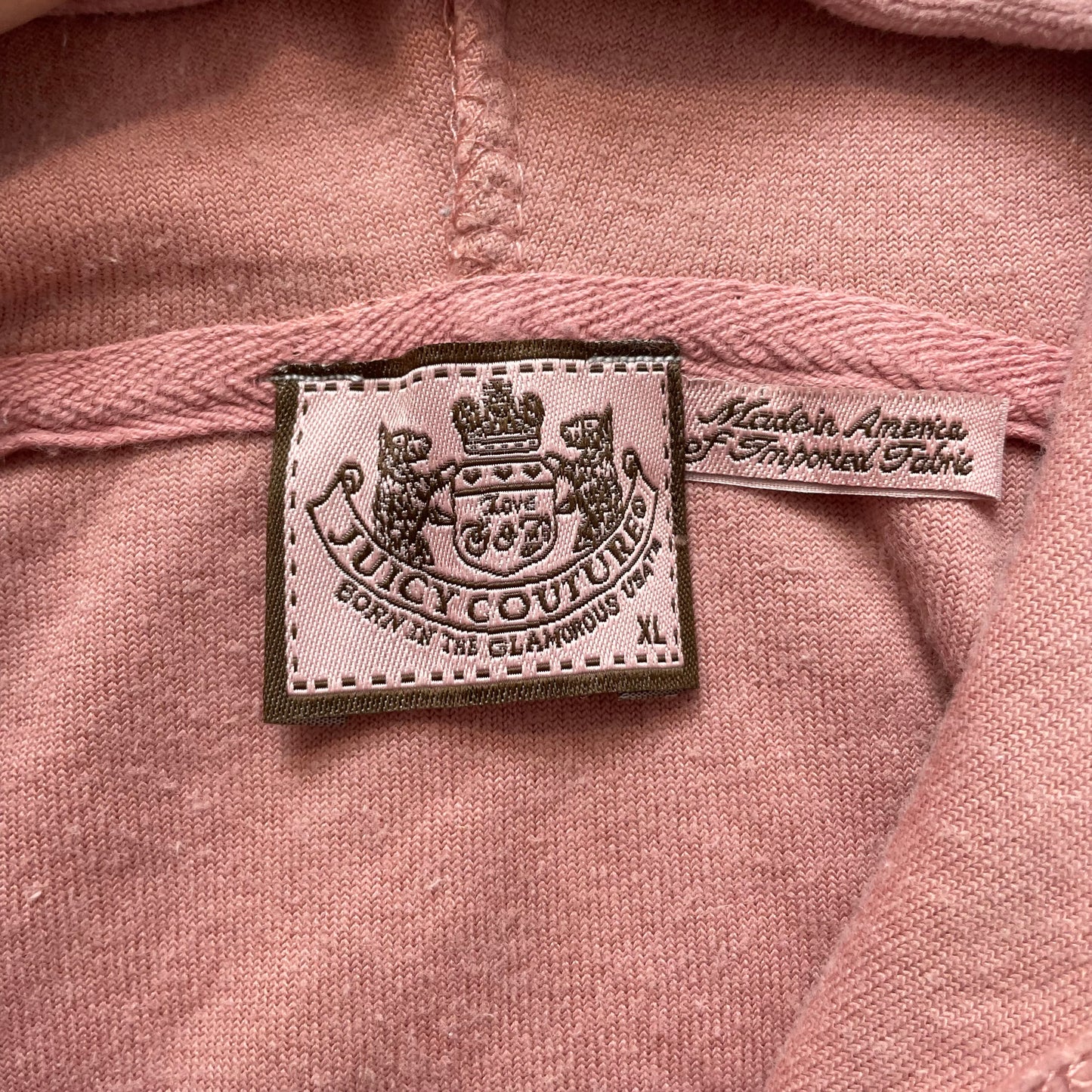 Juicy Couture Women's Dusty Rose Velour Full Zip Hoodie Pockets Preppy Size XL
