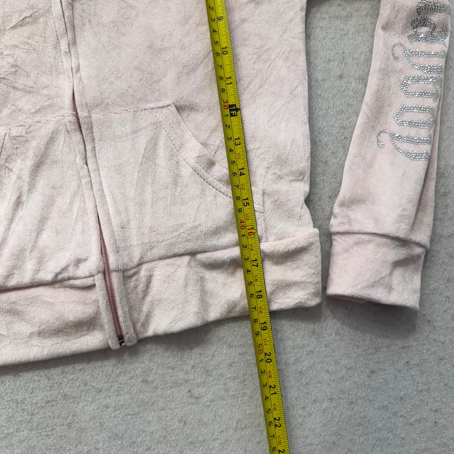 Playboy Women's Pastel Pink Velour Cropped Zip Up Hoodie Loungewear Logo Size S
